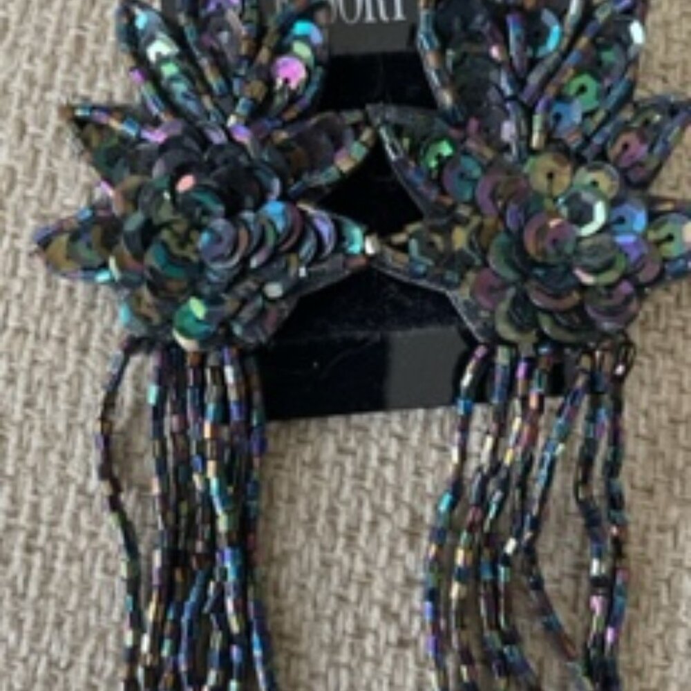 Vintage Accessory Place earrings-Iridescent sequins and beads